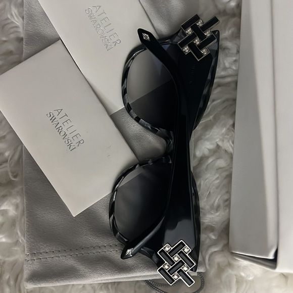 Atelier Swarovski Sunglasses Women Black Havana Grey Gradient Crystal Side Arms main image 12